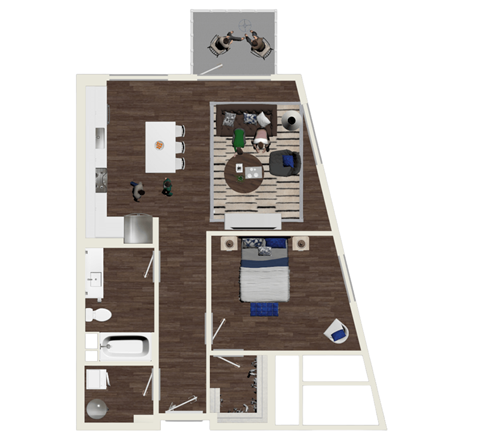 Floor plan for 1 bed, 1 bath